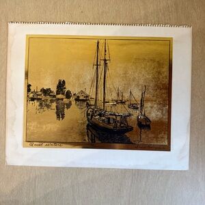 Quiet Waters gold foil etching print by the artist and actor Lionel Barrymore